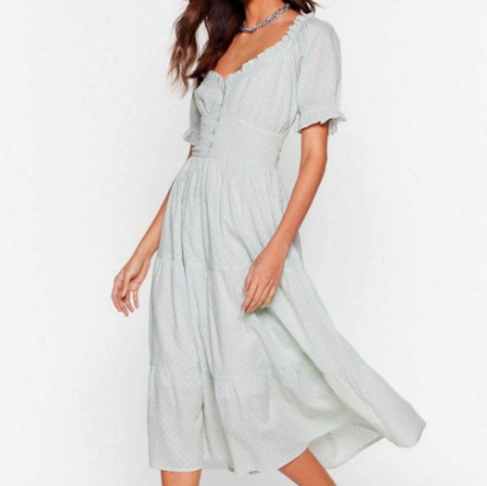 Nasty Gal Broderie Anglaise Midi Dress M Sage